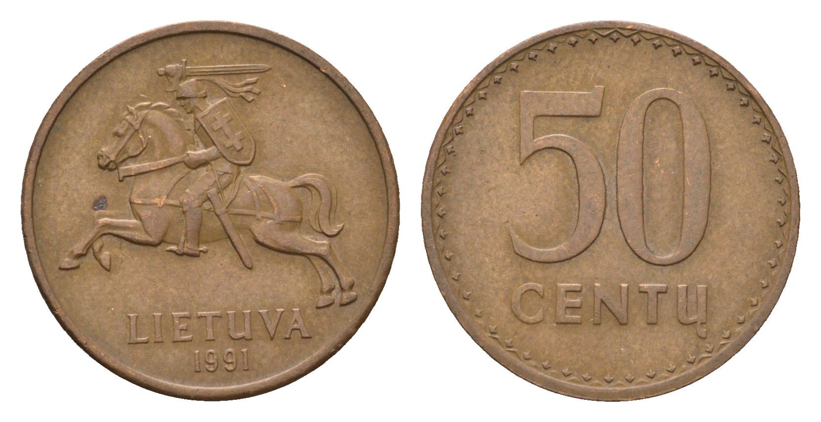 Литва 50 центов (сентов) 1991 год-тип KM 90 бронза 4701-1235