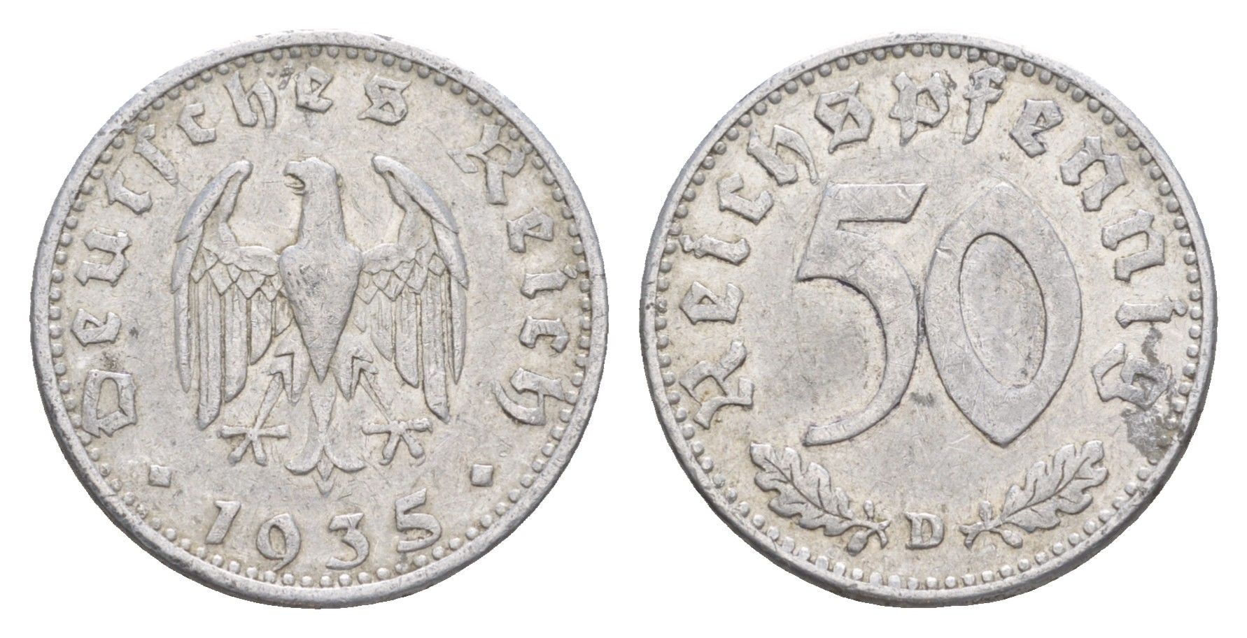 Германия 50 рейхспфеннигов 1935 D KM 87, J. 368 алюминий 4648-1042