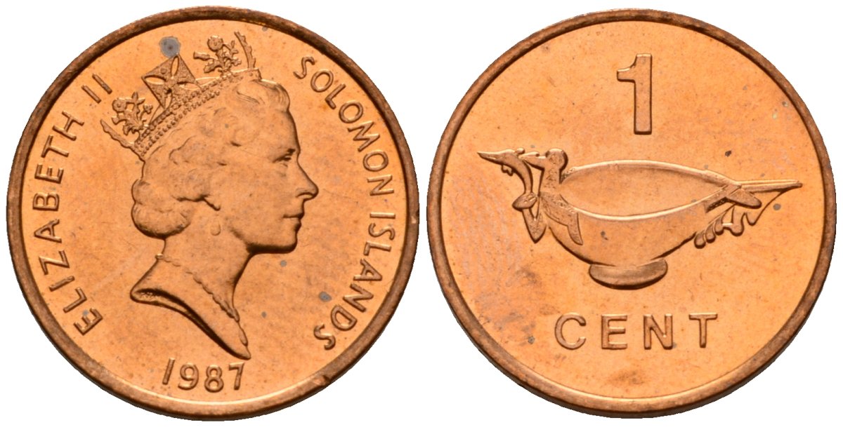 Соломоновы острова 1 цент 1987 Елизавета II (1953-) KM 24 сталь плакированная бронзой aUNC 4602-852