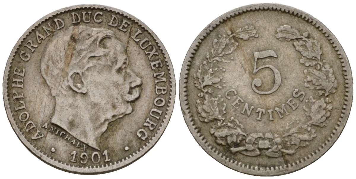 Люксембург 5 сантимов 1901 герцог Адольф (1890-1905) KM 24 медно-никель 4602-328