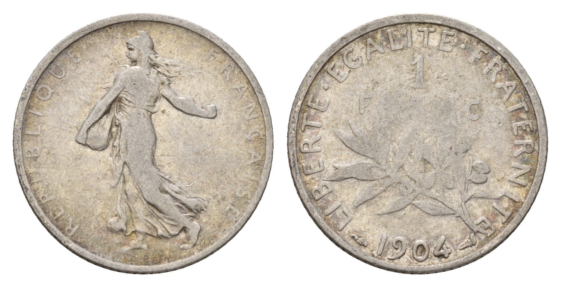 Франция 1 франков 1904 KM 844 серебро 4674-1019