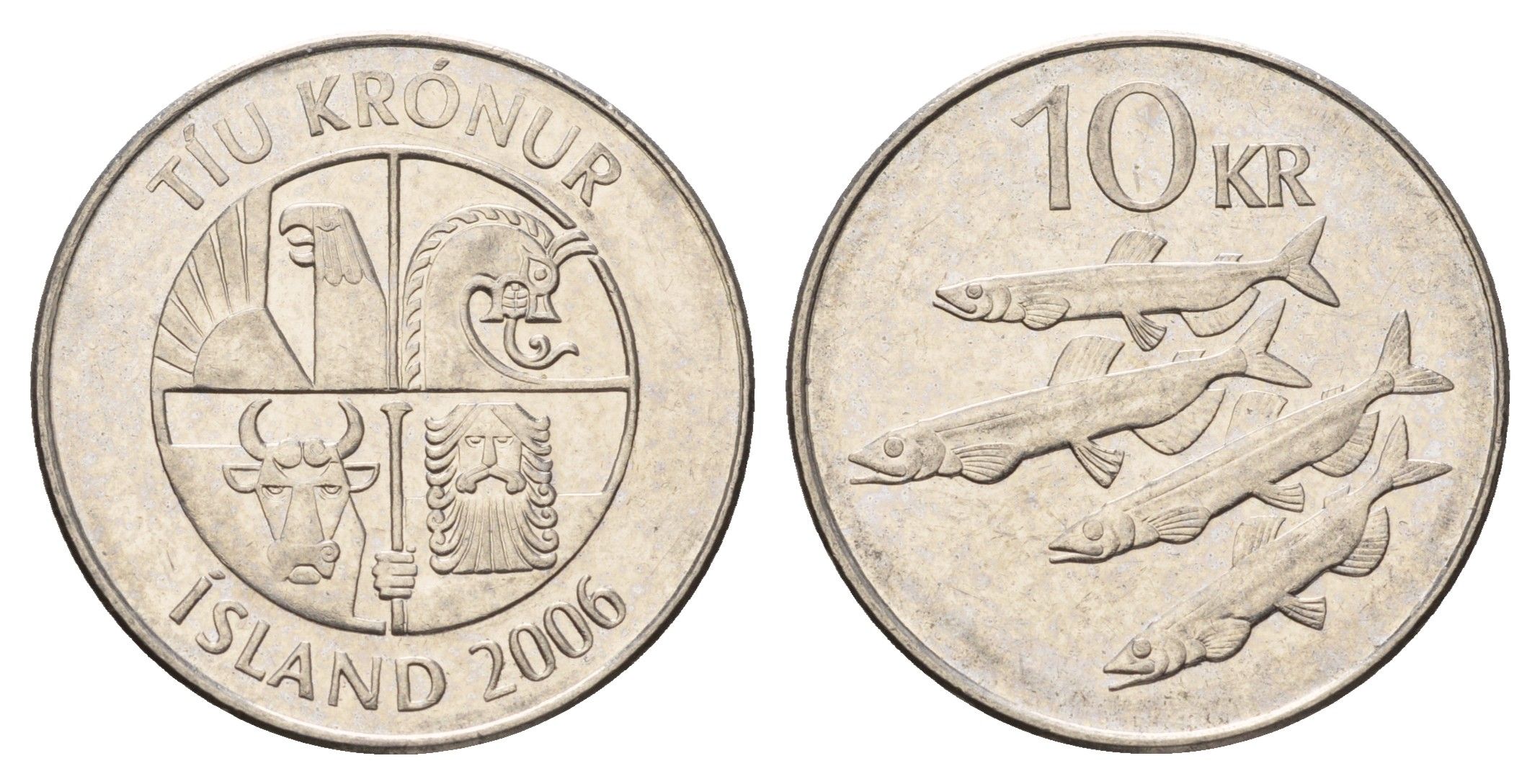 Исландия 10 крон 2006 рыбы KM 29.1a сталь плакированная никелем 4691-311