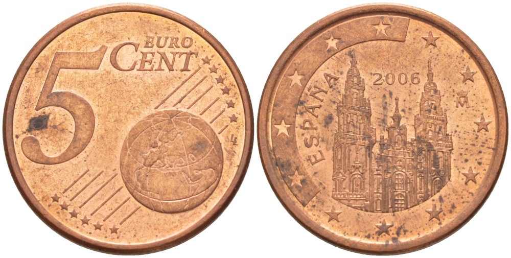 Испания 5 евроцентов 2006 KM 1042 сталь плакированная медью 4543-341