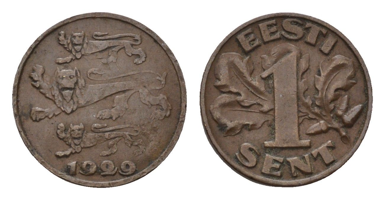 Эстония 1 сент 1929 год-тип KM 10 бронза 4696-239