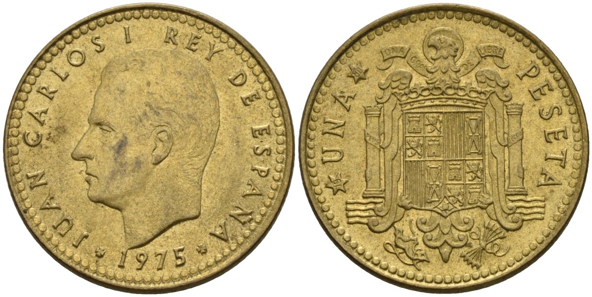 Испания 1 песета 1975 (80) Хуан Карлос I (1975-2014) KM 806 алюминиевая бронза 4604-226