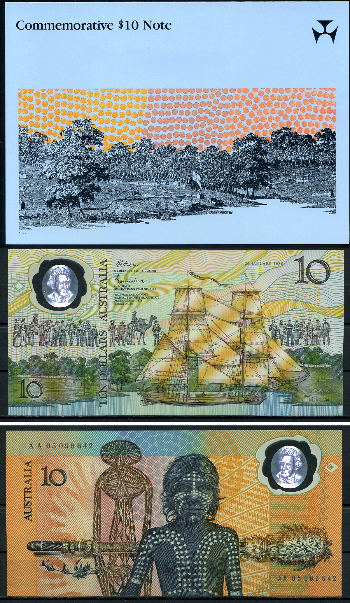 Австралия 10 долларов 1988 200 лет британского правления, корабль капитана Кука, оригинальный буклет Pick 49 a пластик UNC (пресс) 446-86-1