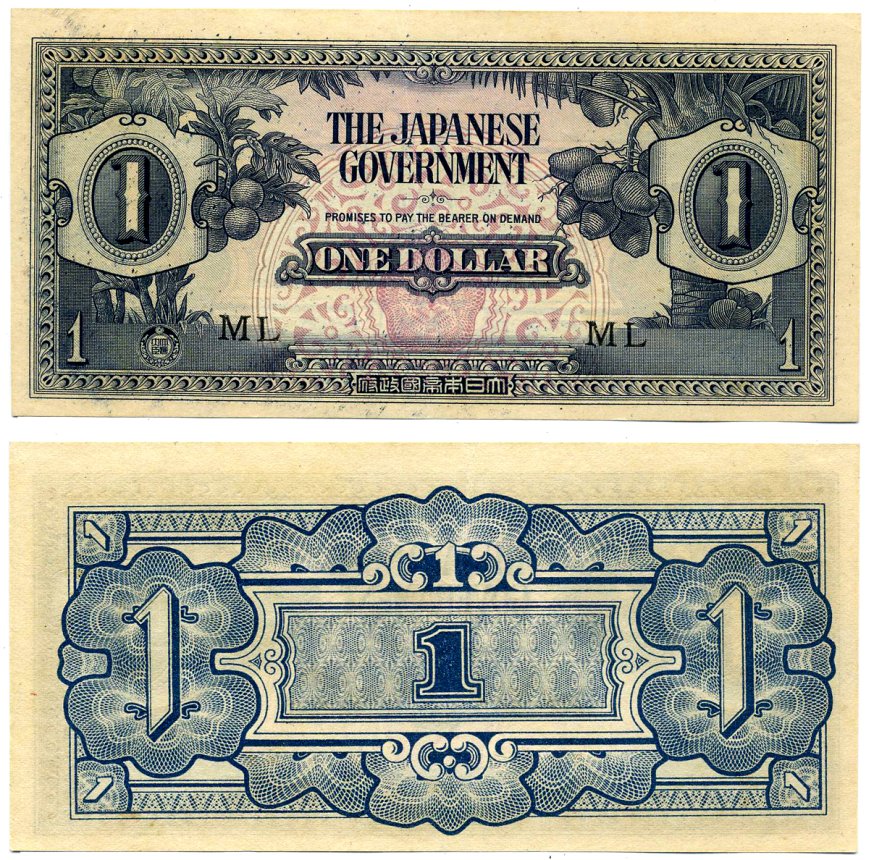 Малайя, Японская оккупация 1 доллар 1942 серия ML  Pick M5 b бумага UNC (пресс) 7457-14-3-1