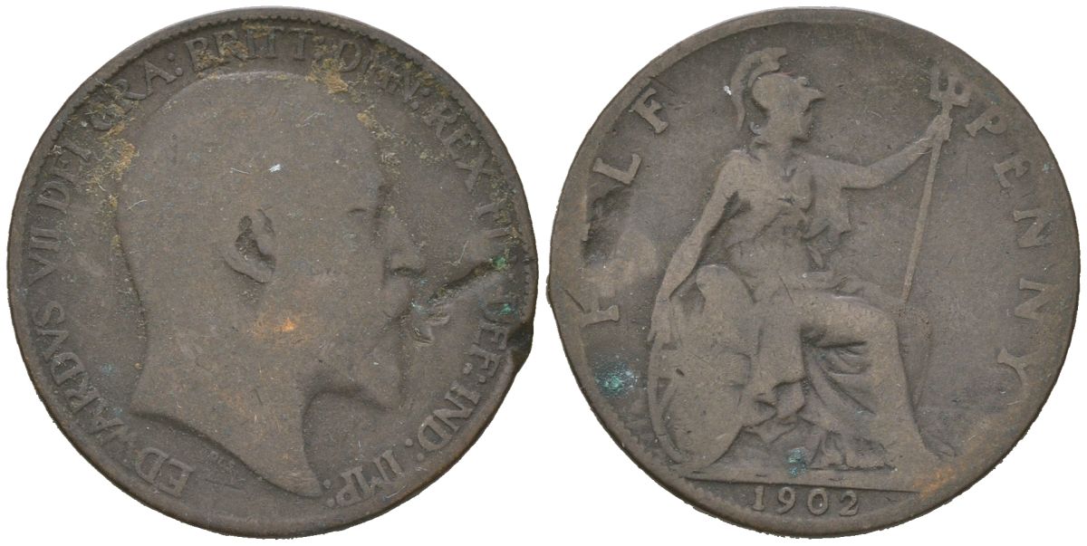 Великобритания 1/2 пенни 1902 Эдуард VII (1901-1910) KM 793.2, Spink 3991 бронза 4616-712
