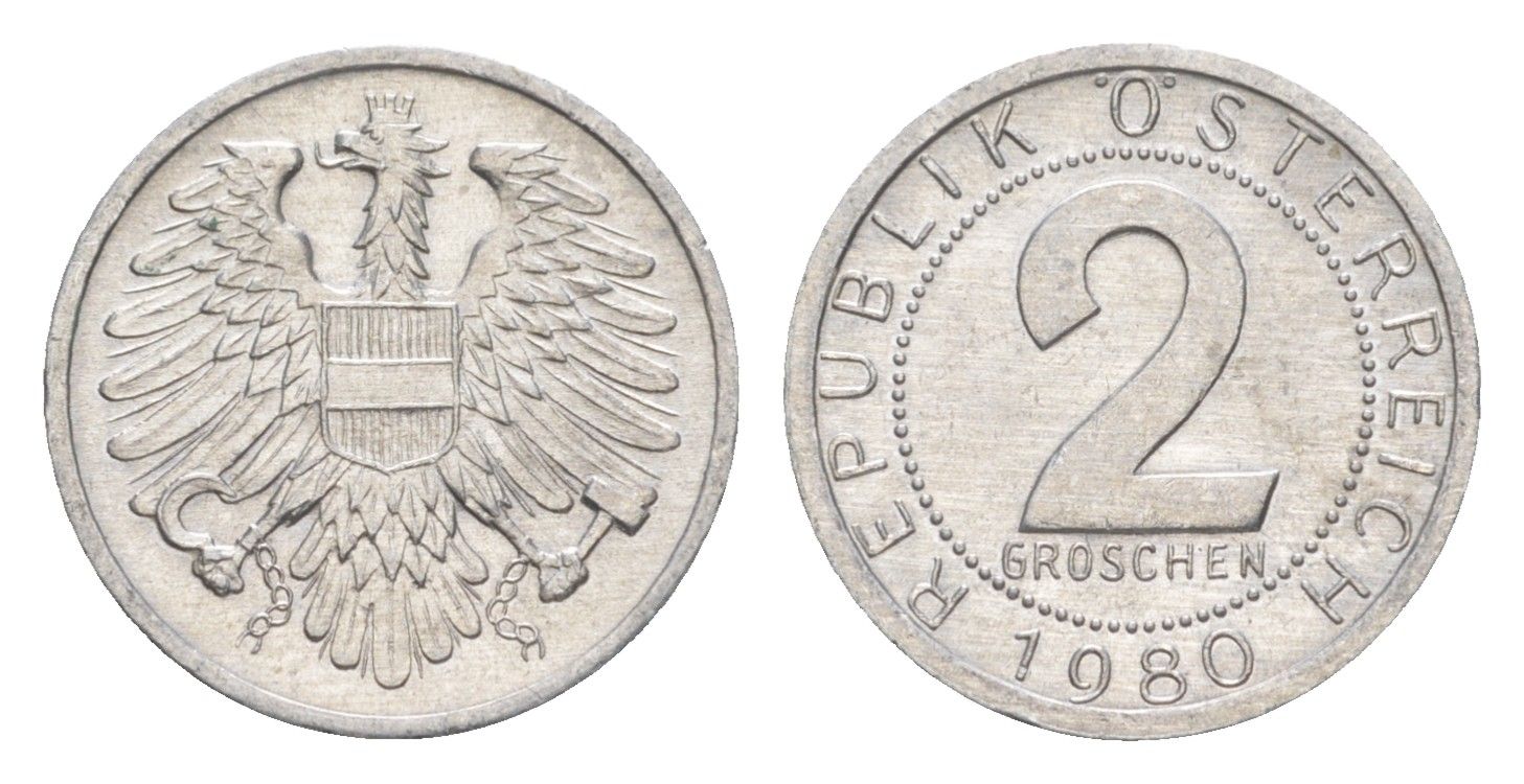 Австрия 2 гроша 1980 KM 2876 алюминий aUNC 4564-926