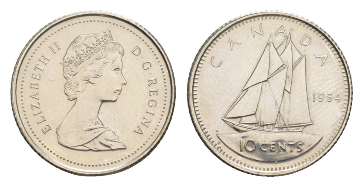 Канада 10 центов 1984 Елизавета II (1952-2022), парусник KM 77 никель PROOF-LIKE (BU) 4630-1019