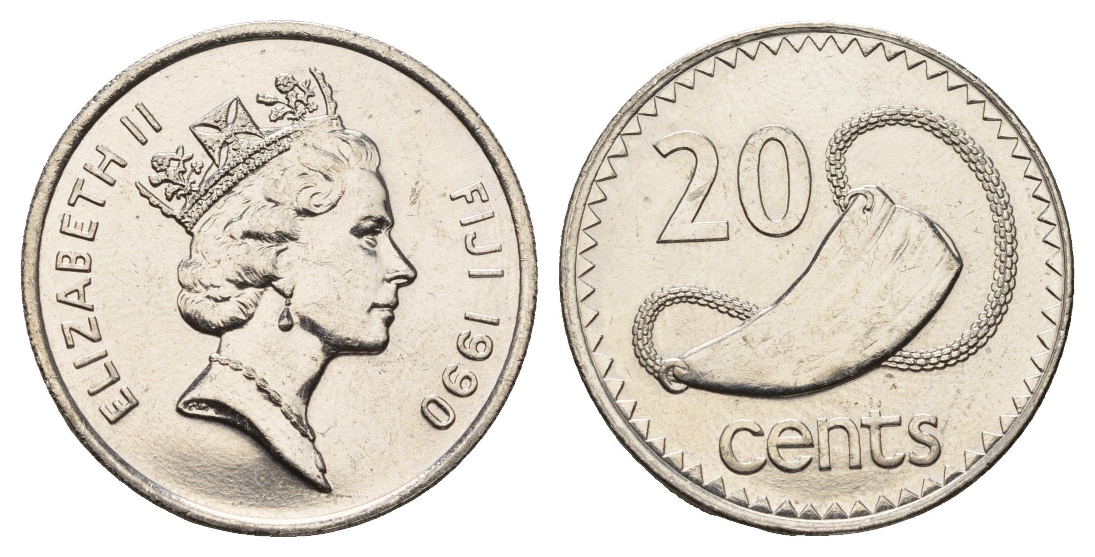 Фиджи 20 центов 1990 KM 53a цинк плакированная никелем UNC 4634-816