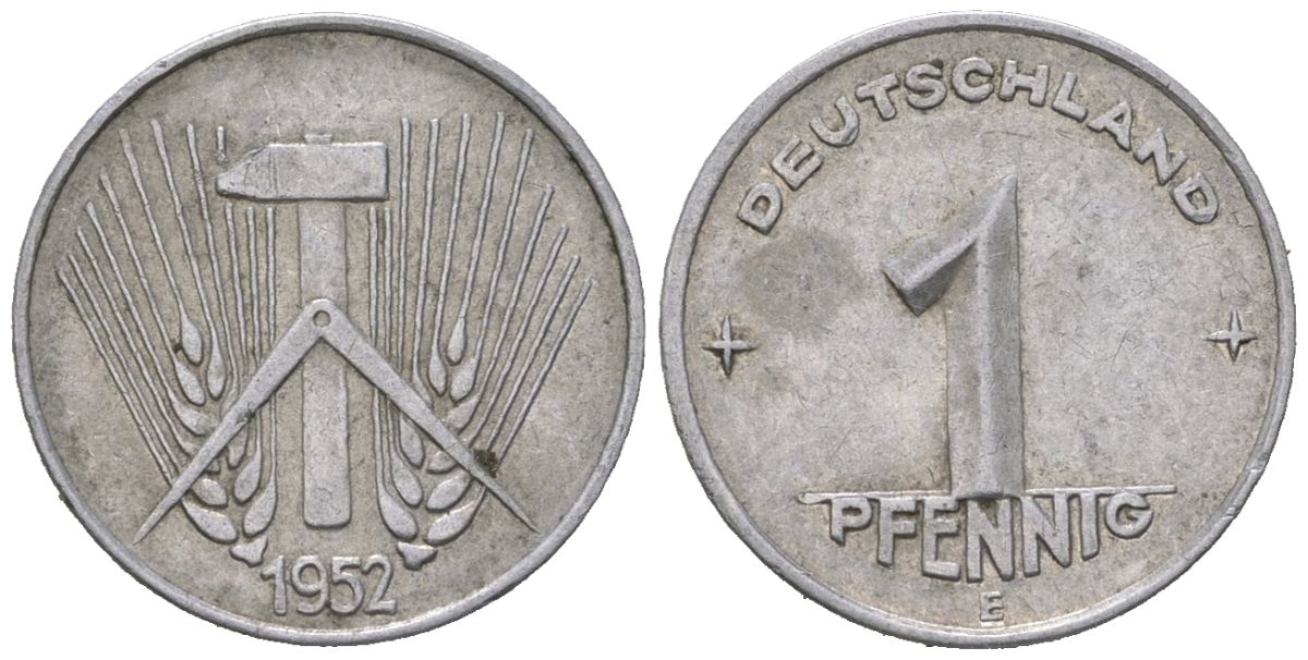ГДР 1 пфенниг 1952 E KM 5 алюминий 188-145