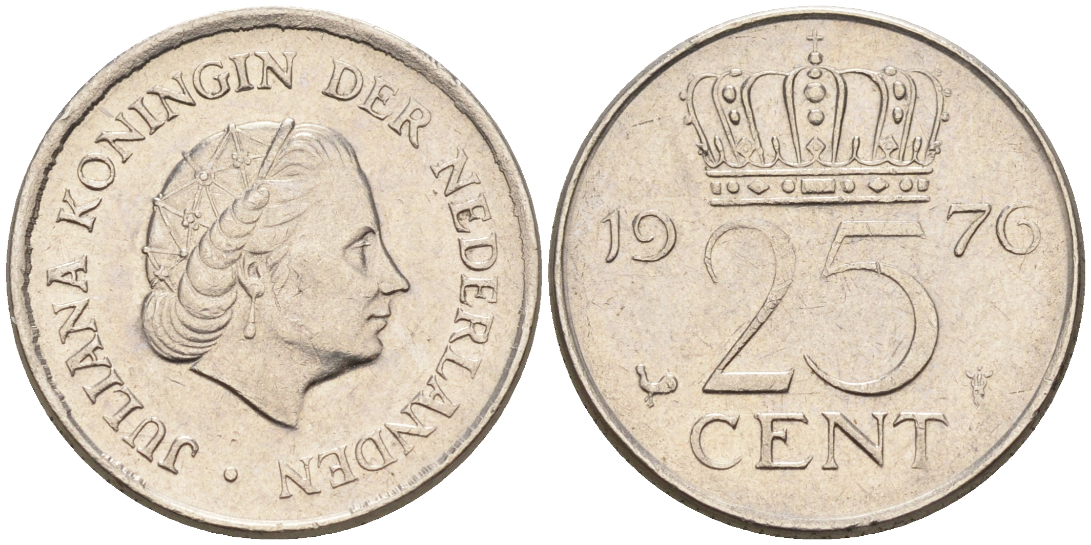 Нидерланды 25 центов 1976 Юлиана (1949-1980) KM 183 никель    4174-664