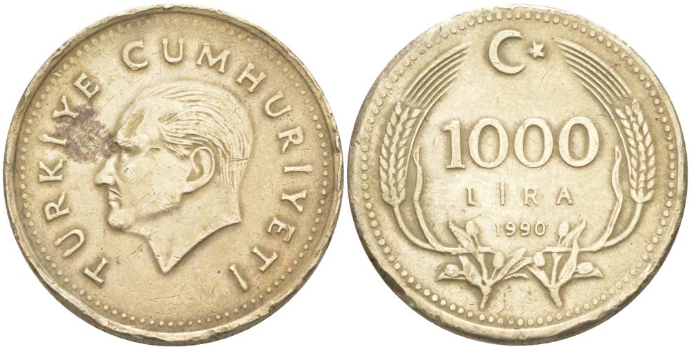 Турция 1000 лир 1990 Кемаль Ататюрк KM 997 медь никель цинк 4551-1213
