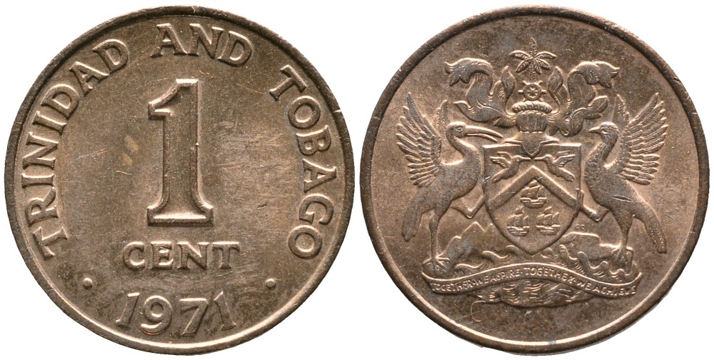Тринидад и Тобаго 1 цент 1971 герб KM 1 бронза 4532-141