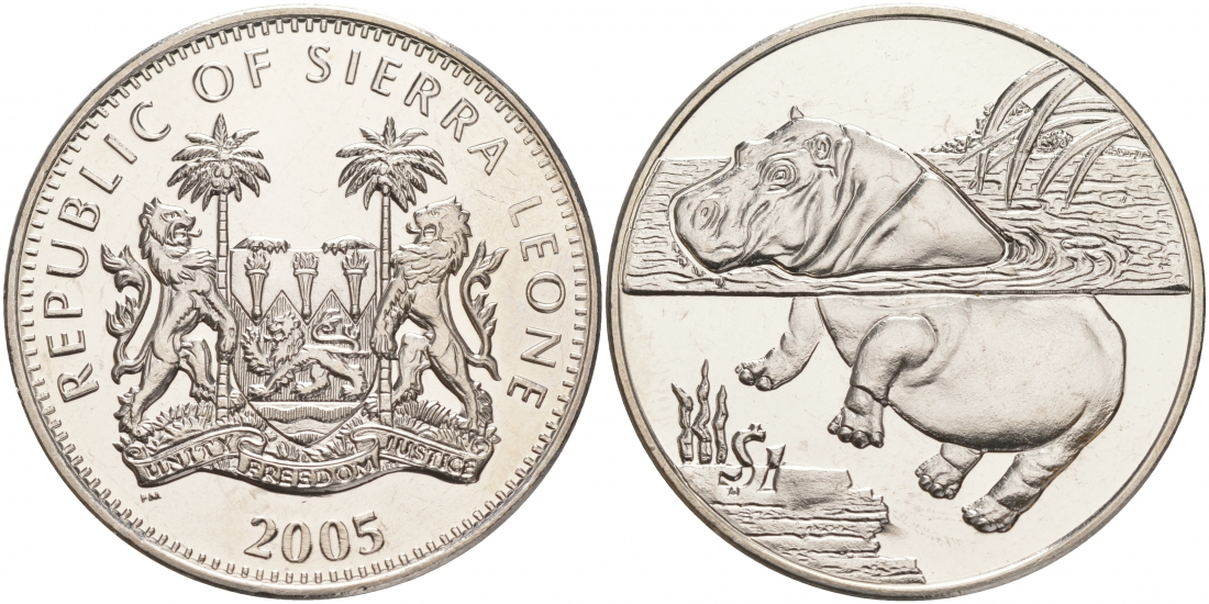 Сьерра-Леоне 1 доллар 2005 серия защита окружающей среды, бегемот KM 306 медно-никель UNC 00-00