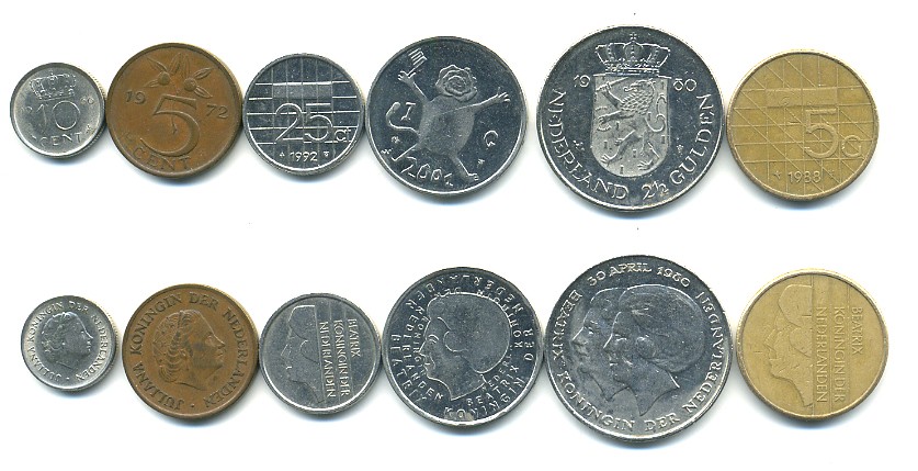 Нидерланды набор из 6 монет 1966-2001 оригинальная коробка 7-4-69