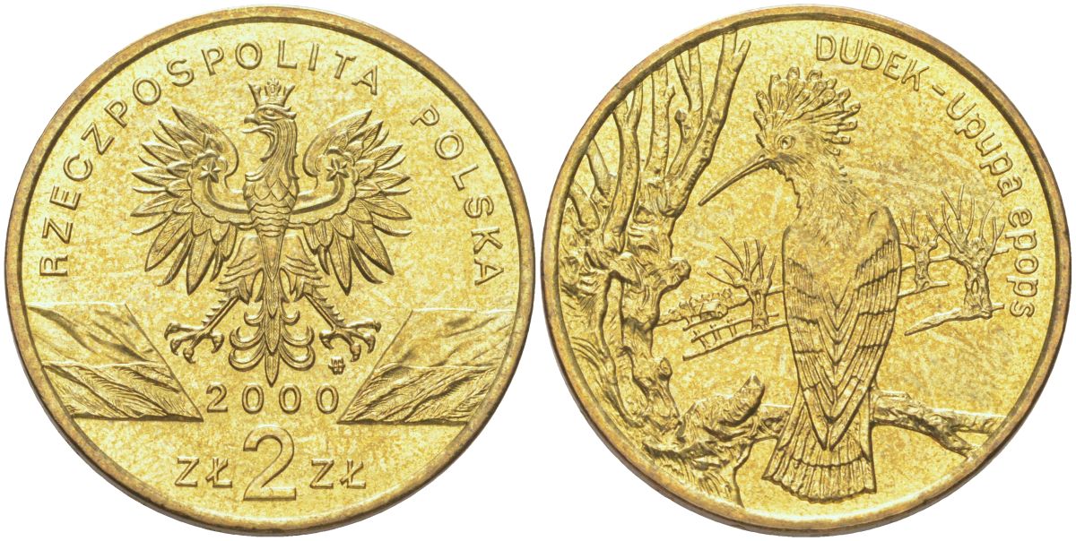 Польша 2 злотых 2000 Всемирная природа - удод Y 388 нордик UNC 4122-1144