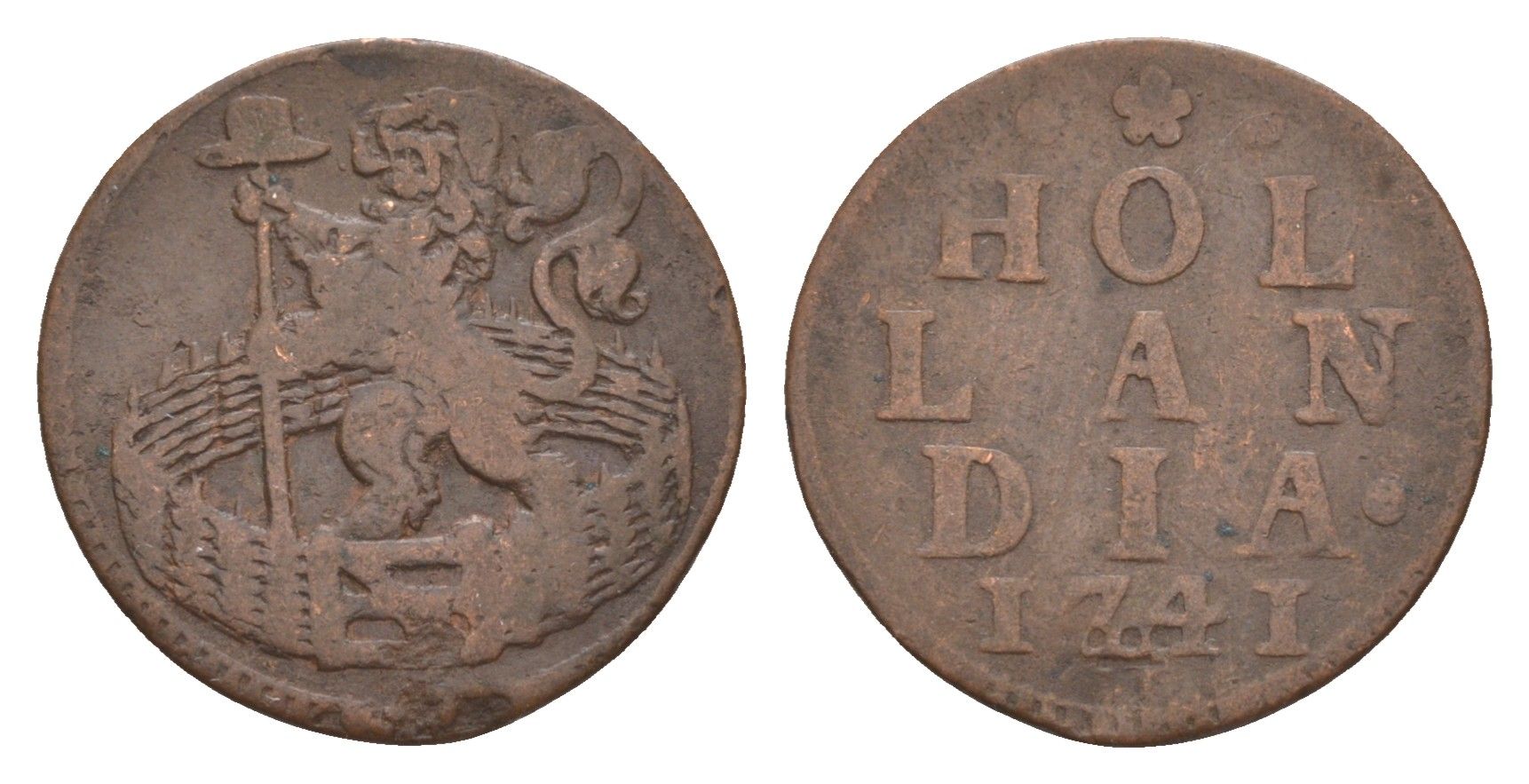 Нидерланды, Голландская Республика, Голландия 1 дуит 1741 KM 80 медь 4651-1069