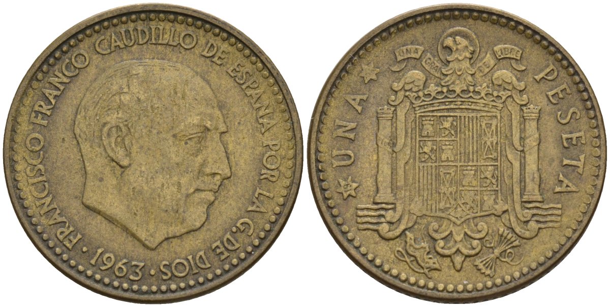 Испания 1 песета 1963 Франсиско Франко (1939 - 1975) KM 775 алюминиевая бронза 4155-334