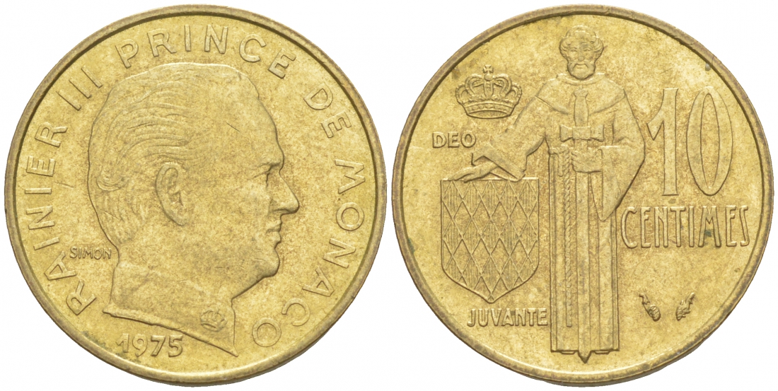 Монако 10 сантимов 1975 Ренье III (1949-2005) KM 142 алюминиевая бронза 73-146