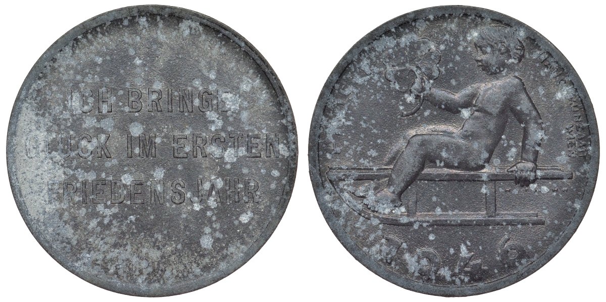 Австрия жетон 1946 удачи в первом году свободы, ребенок с клевером на санках цинк 4121-143