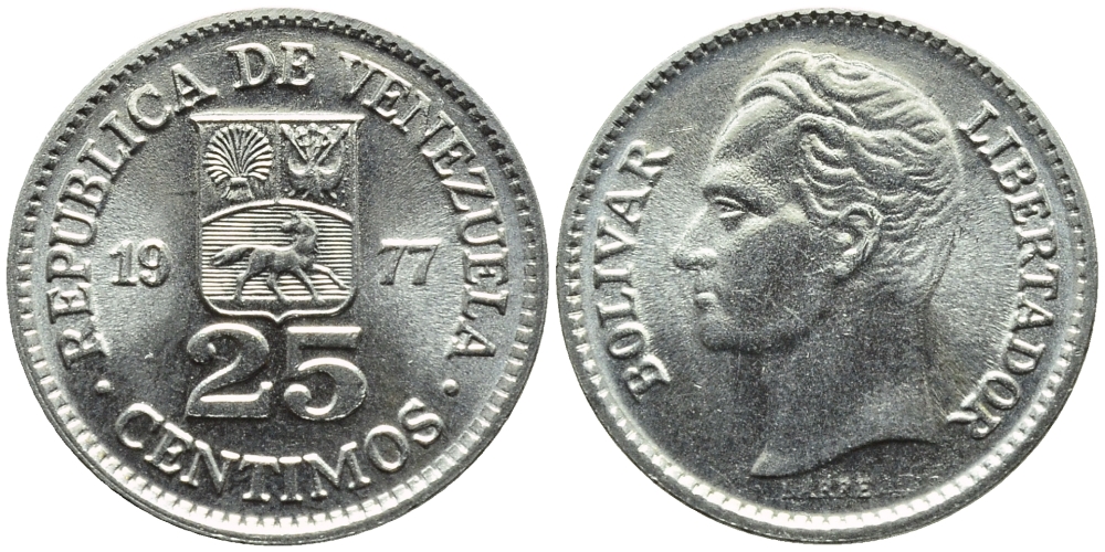 Венесуэла 25 сентимо 1977 Симон Боливар KM 50.2 никель 4392-951