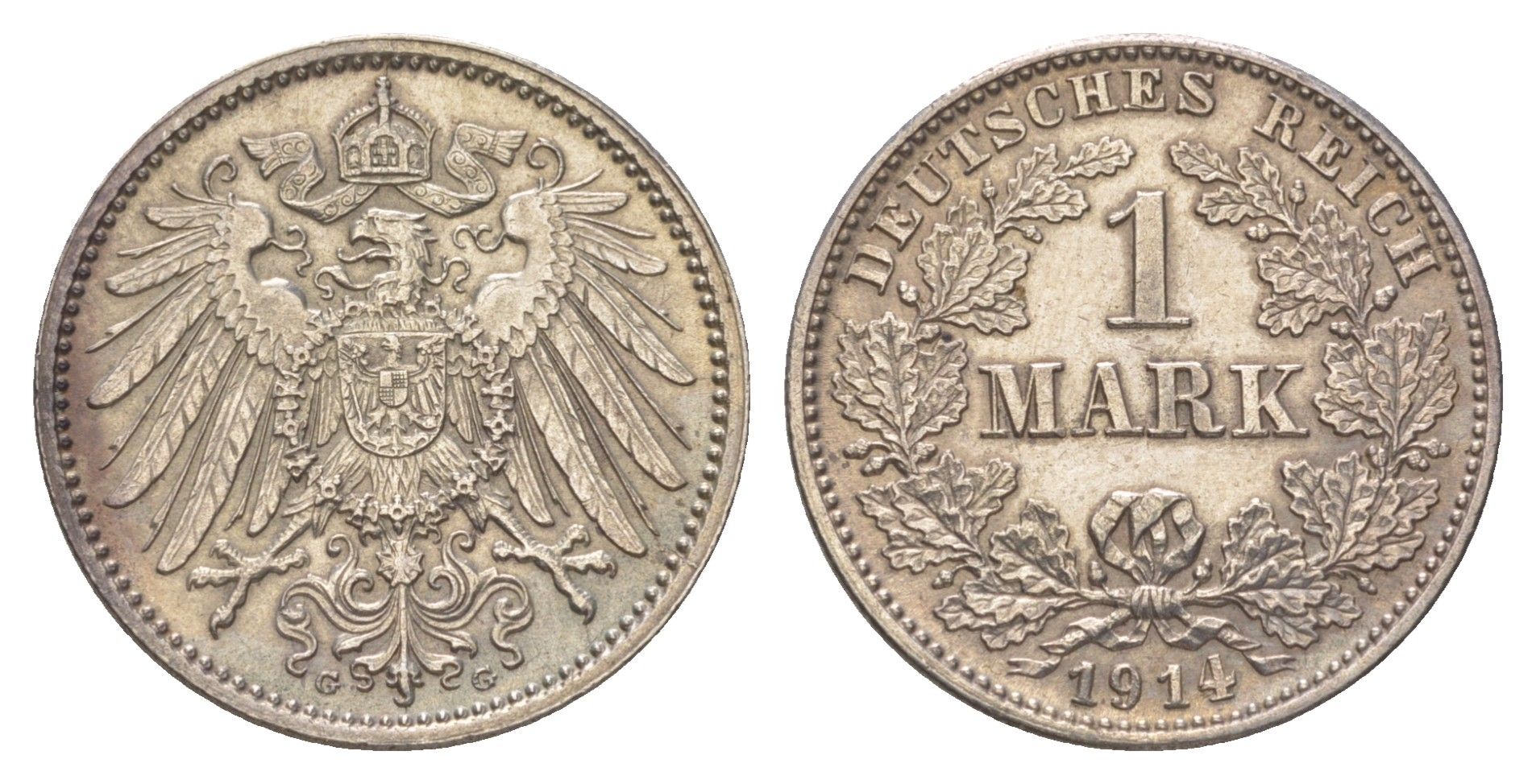 Германия 1 марка 1914 G, Вильгельм II (1888-1918) KM 14, J. 17 серебро 4626-244