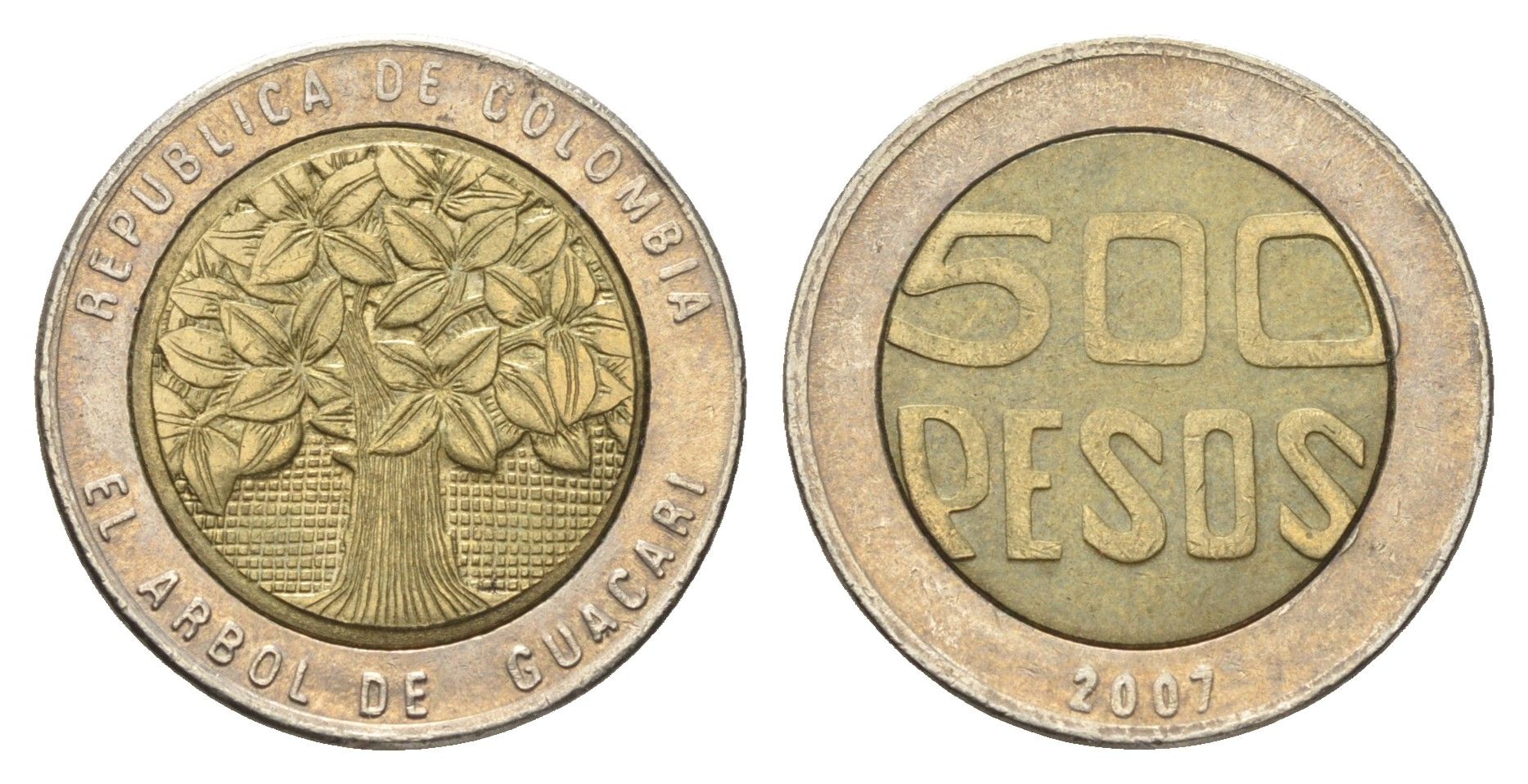 Колумбия 500 песо 2007 KM 286 биметалл 4663-512