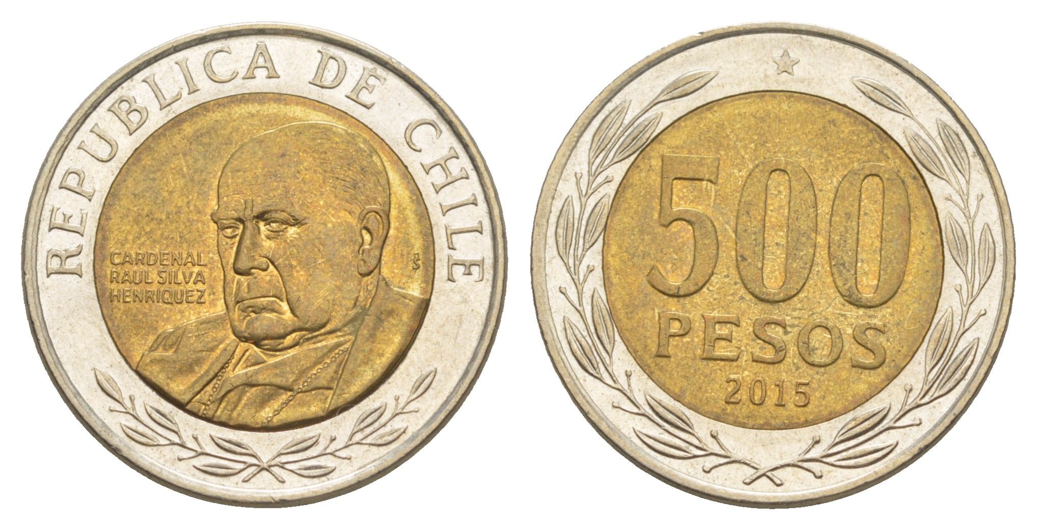 Чили 500 песо 2015 кардинал Рауль Сильва Энрикес (1907-1999) KM 235 биметалл UNC 4641-542