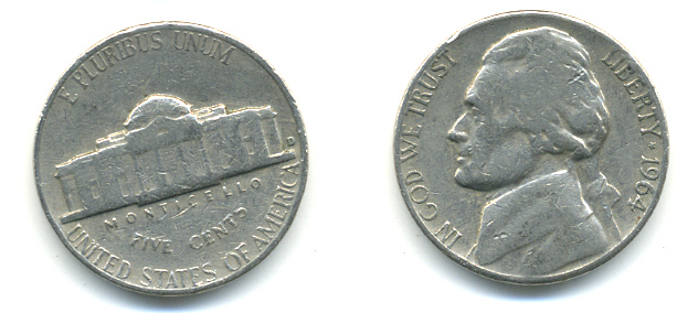 США 5 ЦЕНТОВ 1964 ДЖЕФФЕРСОН KM А192 медно-никель 86-546