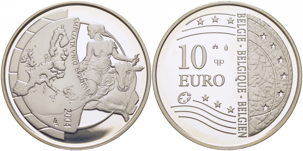 Бельгия 10 евро 2004 Расширение Европейского Союза KM 234 серебро PROOF 01-165-31