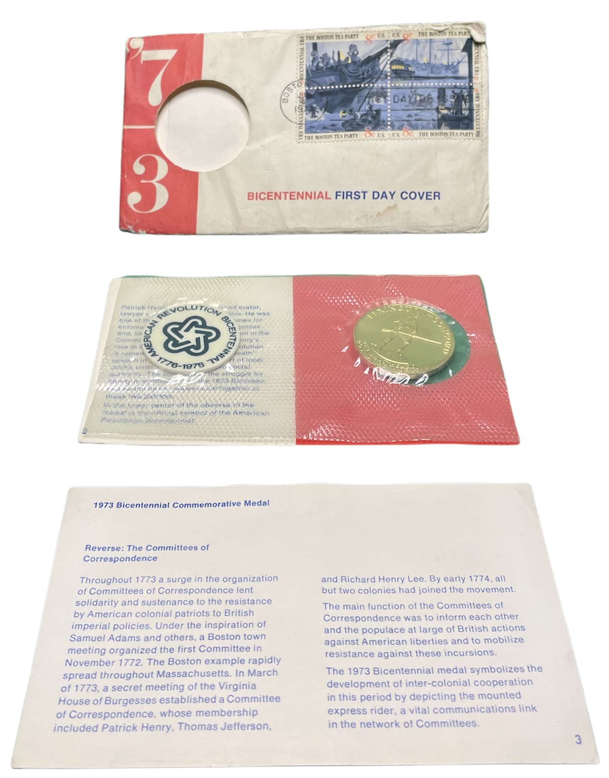 США медаль 1976 200 лет США, буклет в конверте первого дня бронза, пластик UNC 6-5-1-10
