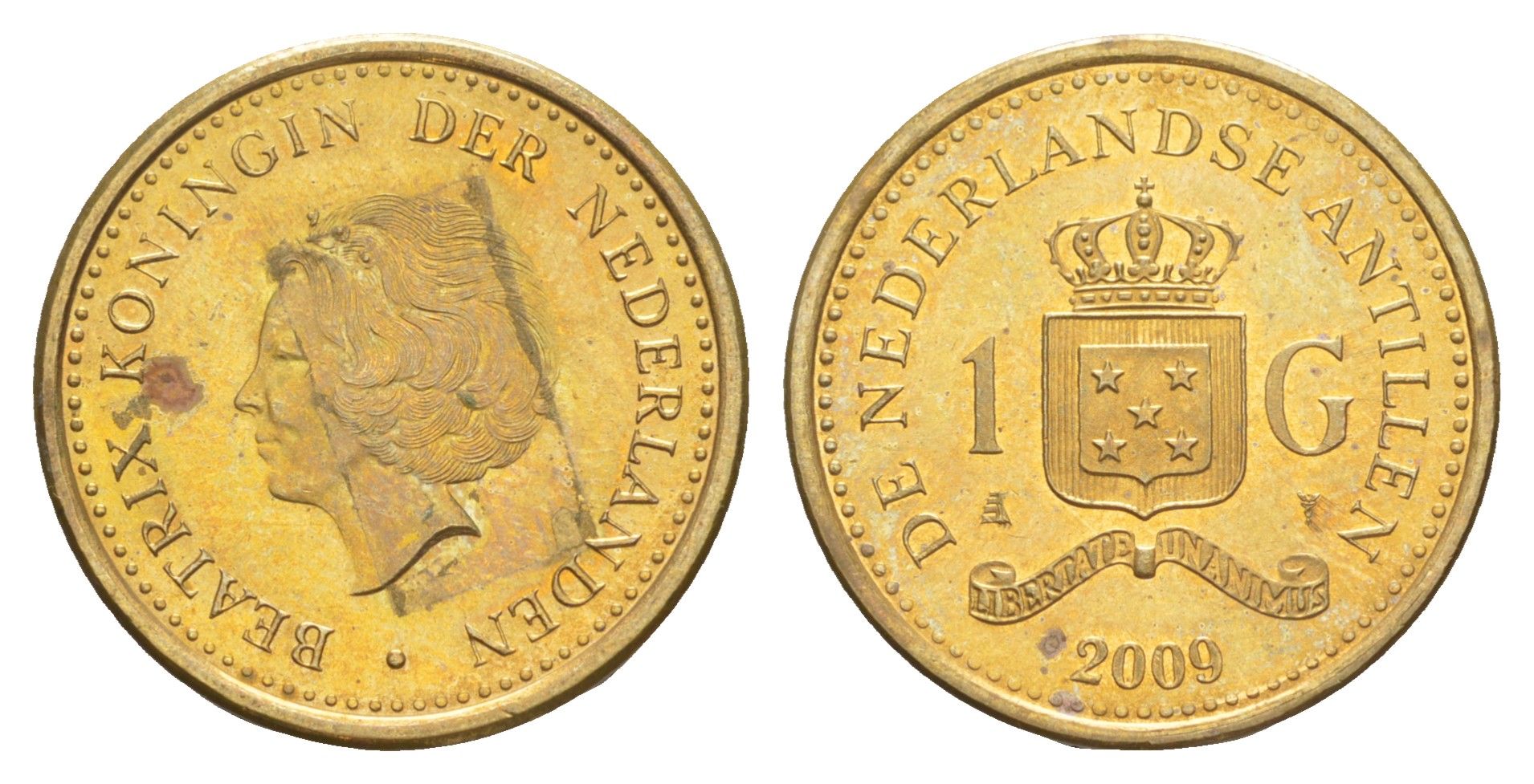 Нидерландские Антильские острова (Нидерландские Антилы) 1 гульден 2009 KM 37 сталь плакированная бронзой UNC 4631-1154
