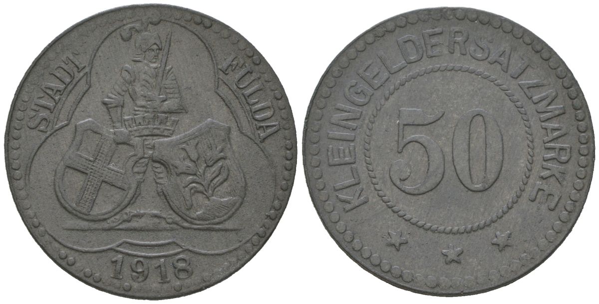 Фульда (Пруссия, Гессен-Нассау) 50 пфенингов 1918 Funck 146.8A цинк 4601-757