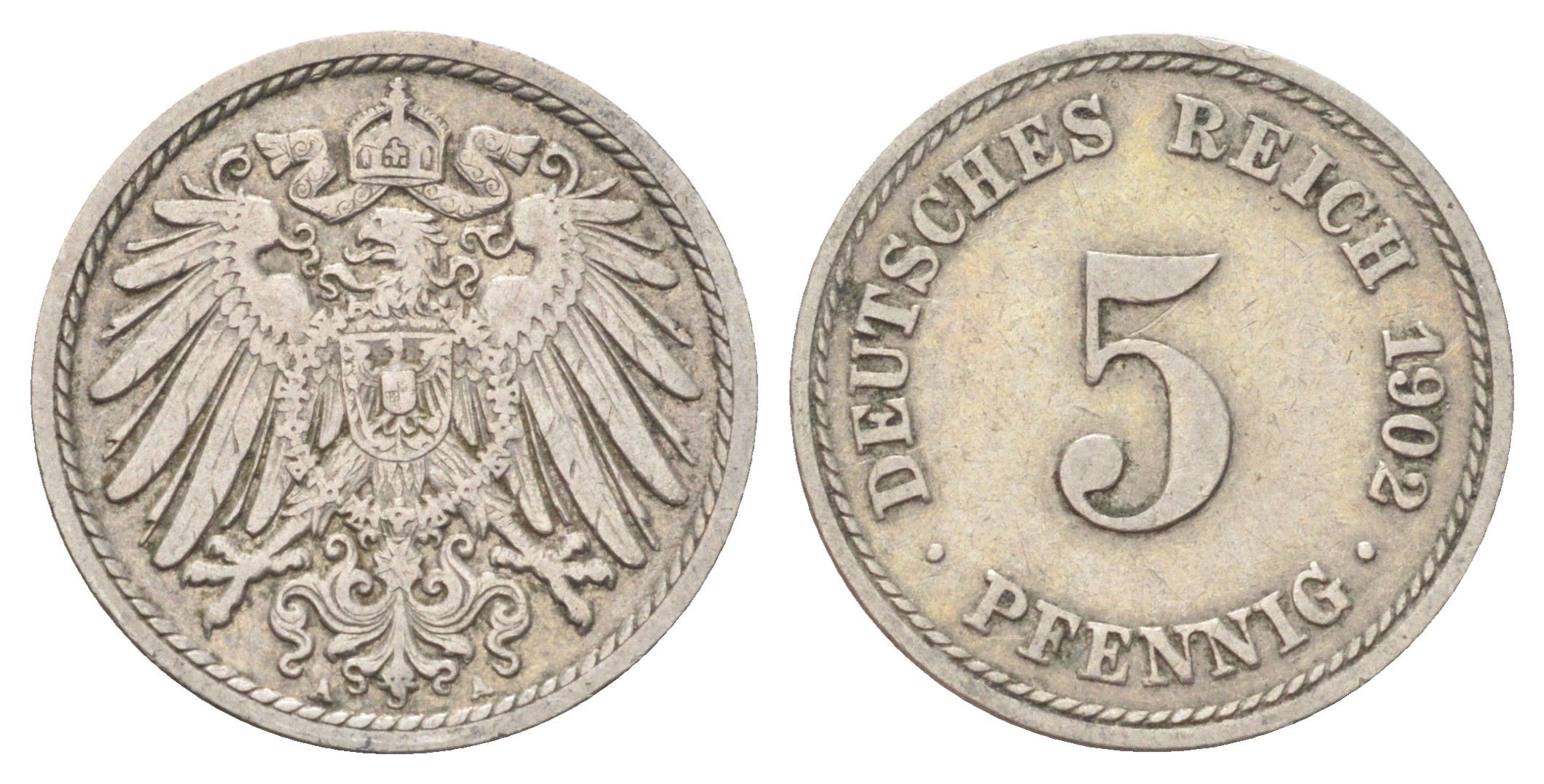 Германия 5 пфеннигов 1902 A KM 11, J. 12 медно-никель 4701-1031
