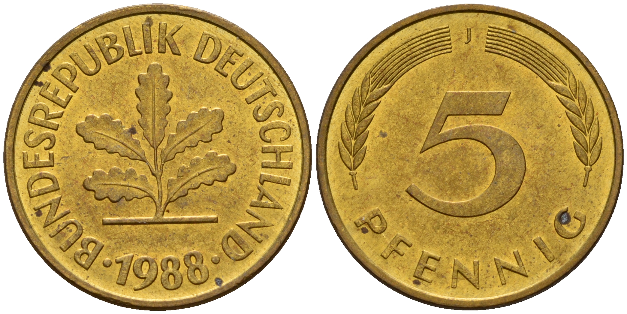 ФРГ 5 пфеннигов 1988 J J.382, KM 107 сталь плакированная латунью    4598-1058