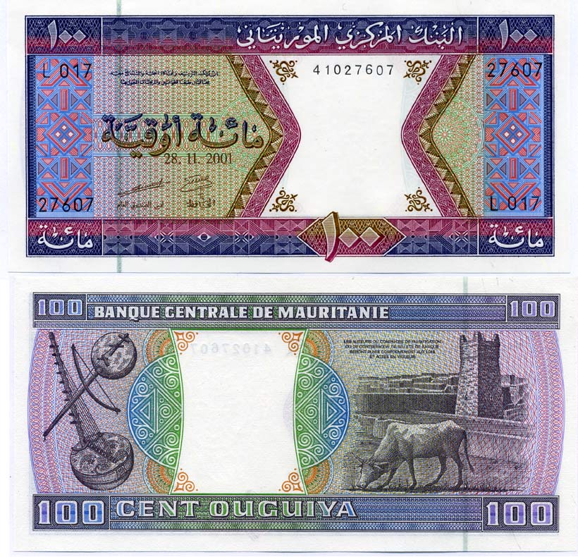 Мавритания 100 угуйя 2001 корова, мечеть Великой пятницы в Чингетти Pick 4j бумага UNC (пресс) 000-00-00