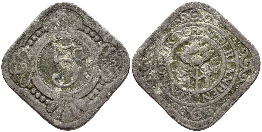 НИДЕРЛАНДЫ 5 ЦЕНТОВ 1938 KM 153 медно-никель 4398-642