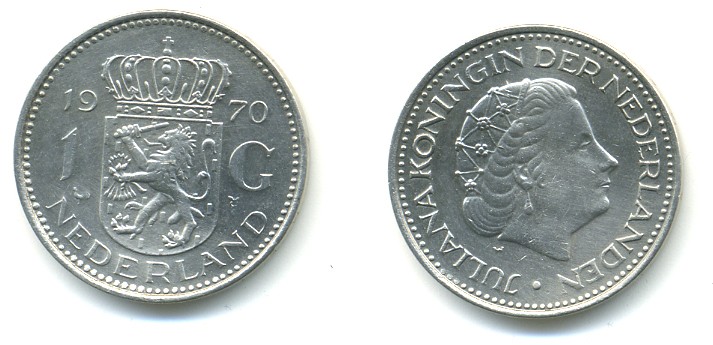 Нидерланды 1 гульден 1970 Юлиана (1948-1980) KM 184а никель 84-743