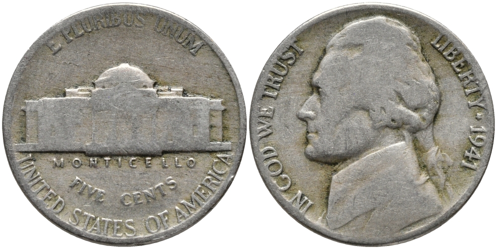 США 5 центов 1941 Томас Джефферсон KM 192 медно-никель 4175-723