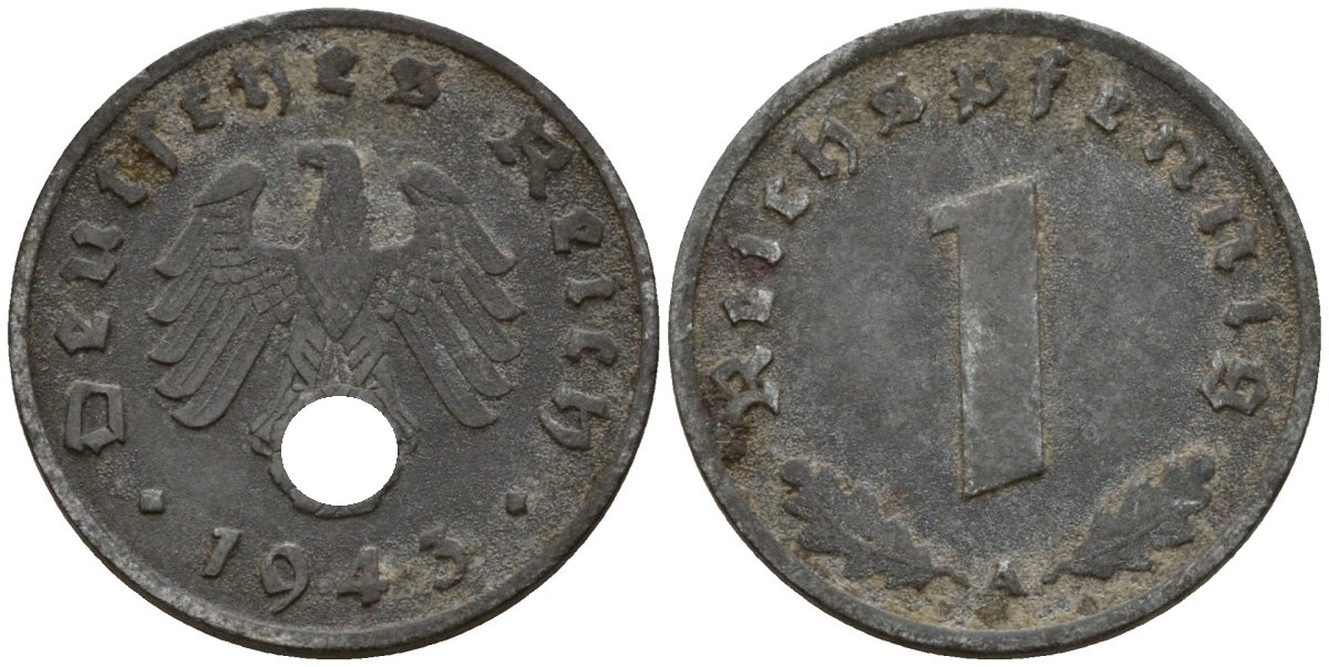 Германия 1 рейхспфенниг 1943 A KM 97, J. 369 цинк 4189-823