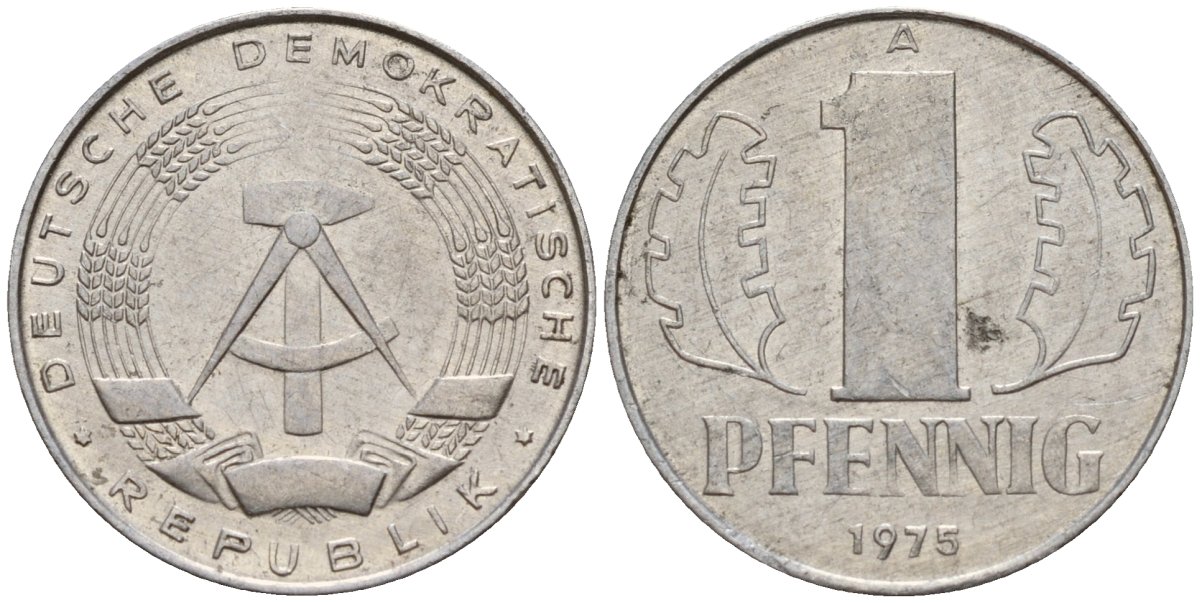 ГДР 1 пфенниг 1975 A KM 8.1 алюминий 105-1224