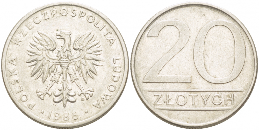 ПОЛЬША 20 ЗЛОТЫХ 1986 MW KM 153.1 медно-никель 77-735