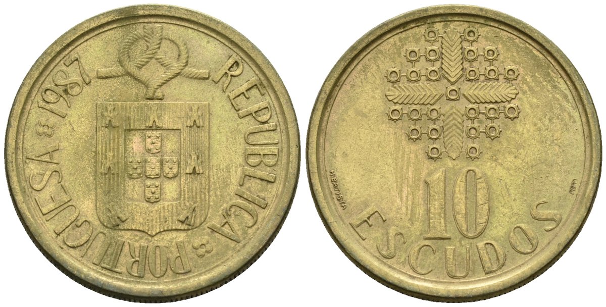 Португалия 10 эскудо 1987 KM 633 никель латунь 4148-515