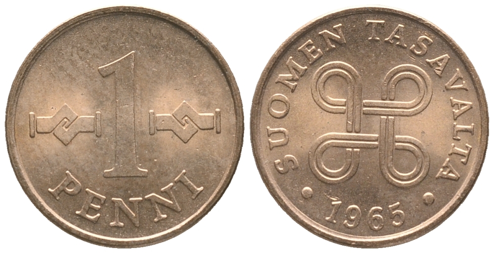 Финляндия 1 пенни 1965 KM 44 медь 100-957