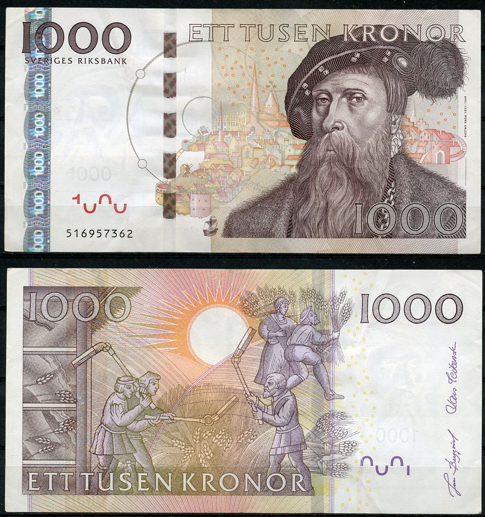 Швеция 1000 крон 2005 Густав I Ваза, обмолот зерна Pick 67 a  бумага   451-862-2
