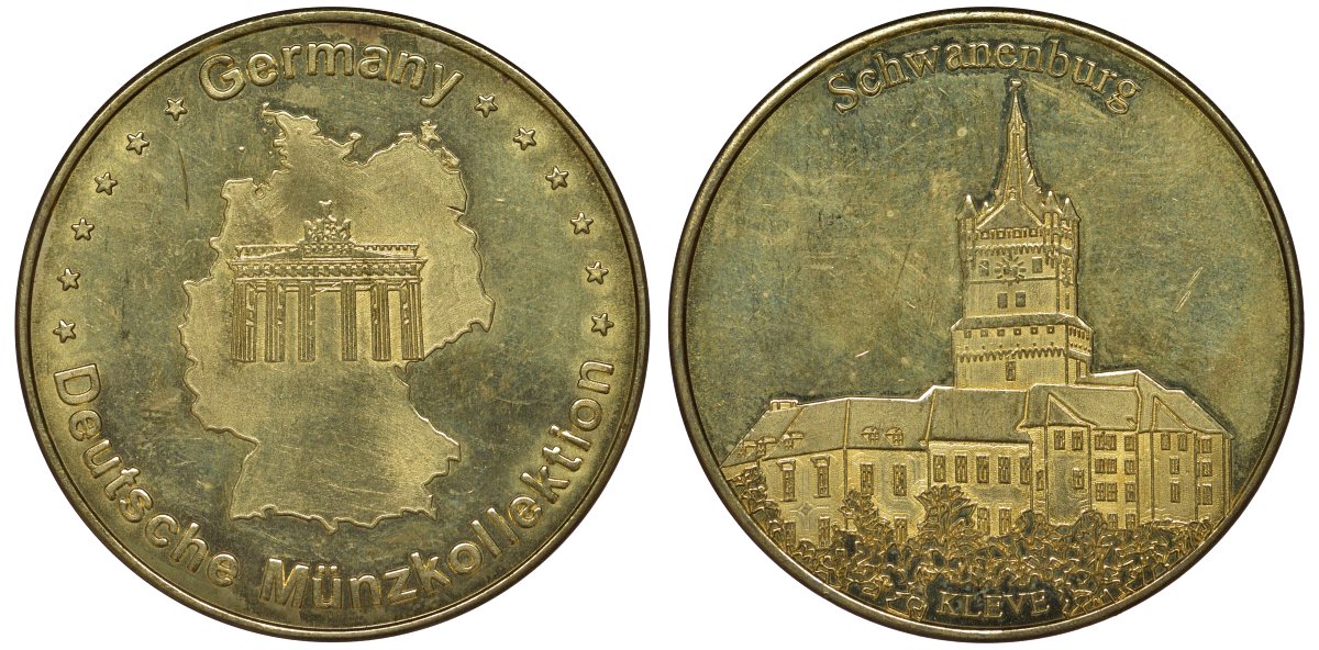 Германия медаль ND замок Шваненбург в Клеве, диаметр 35 мм. жёлтый металл 00-00