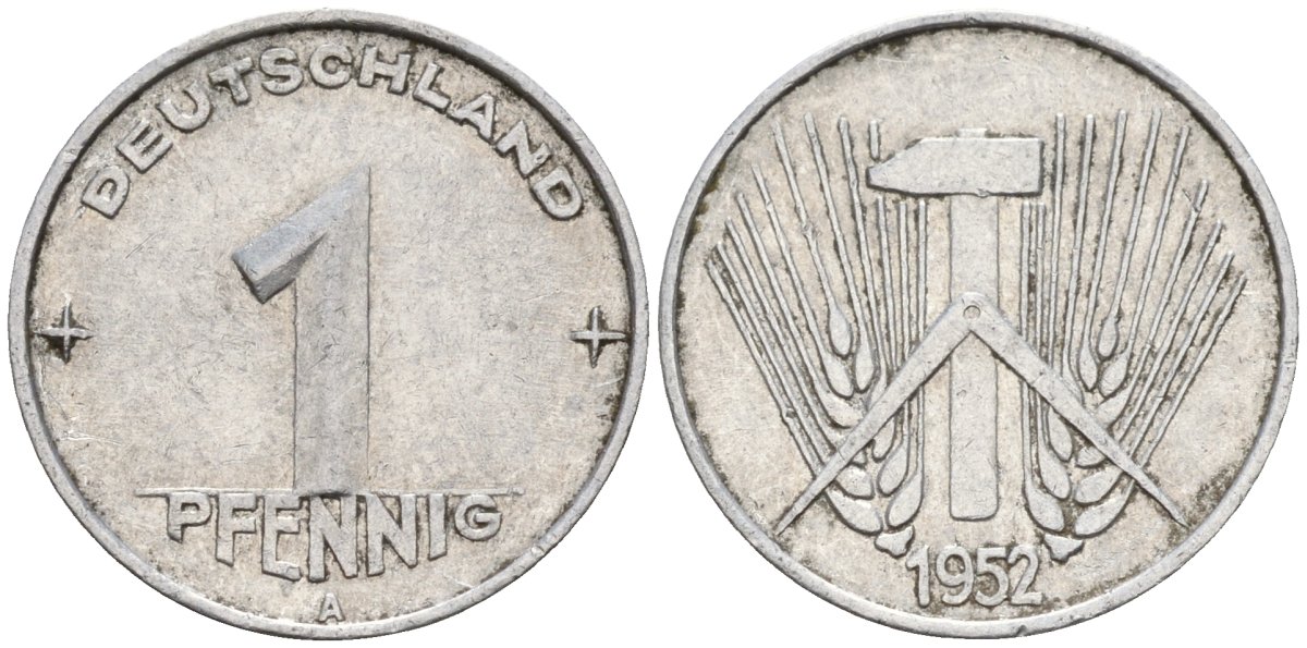 ГДР 1 пфеннииг 1952 A KM 5 алюминий 4596-541