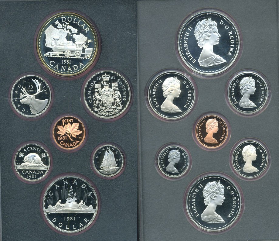 Канада набор из 7 монет 1981 Трансконтинентальная железная дорога, паровоз, оригинальная коробка и сертификат KM PS1 PROOF  5-5-1-03